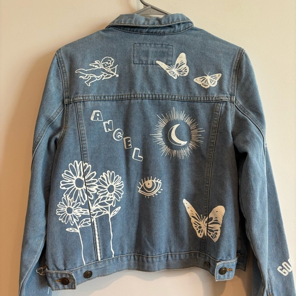 Rue 21 Blue Denim Medium Wash Graphic Print Jean Jacket Large - Picture 6 of 9
